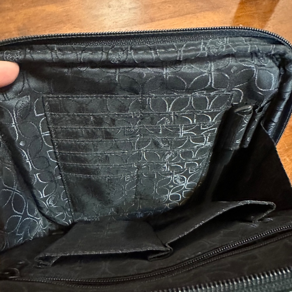 Vtg 90s/Y2K Fossil Black Leather Crossbody Organizer Bag - Picture 4 of 12